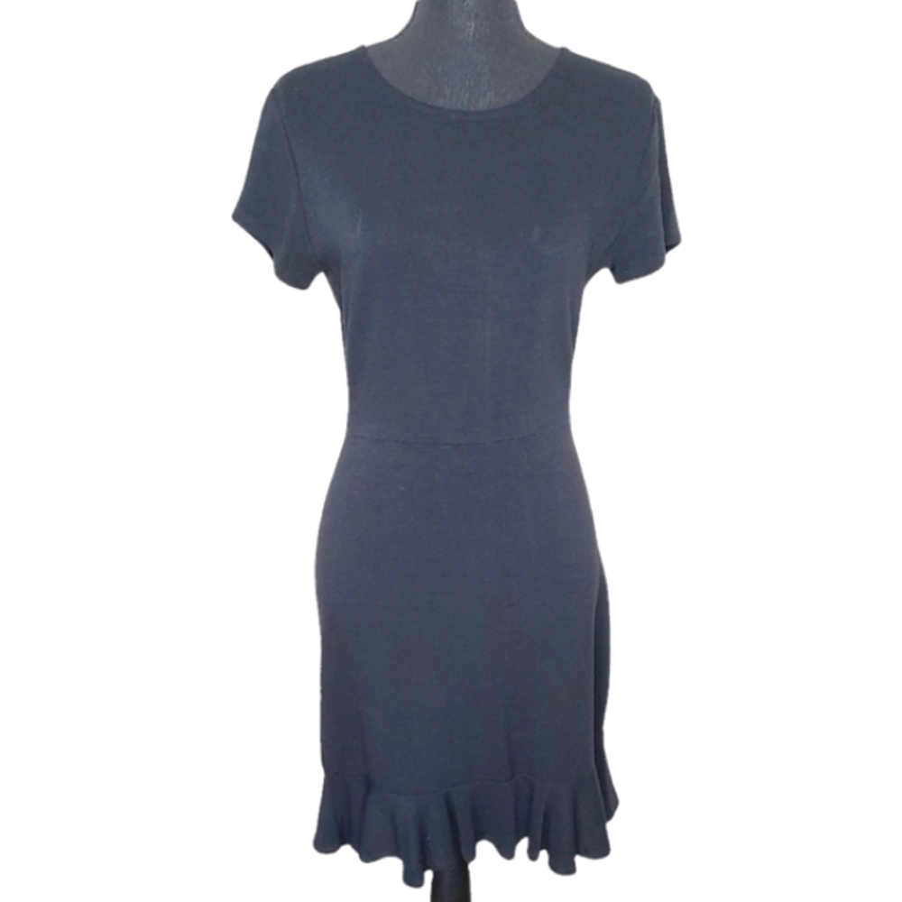 Alya Black Short Sleeve Ruffle Hem Dress Size Medium